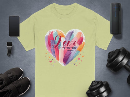 Love Never Fails T-Shirt, Christian Shirt, Inspirational Tee, Faith Based Clothing, Heart T-Shirt, Religious Gift