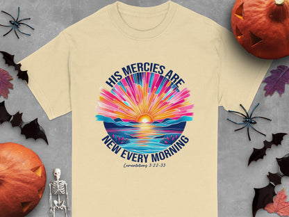 His Mercies Are New Every Morning T-Shirt, Religious Apparel, Christian Gift, Sunrise Shirt, Faith Tee, Inspirational Verse Shirt