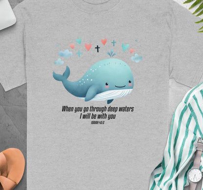 Cute Whale Isaiah Bible Verse T-Shirt, Christian Faith Tee, Religious Shirt, Inspirational Clothing, Spiritual Gift, Deep Waters TShirt