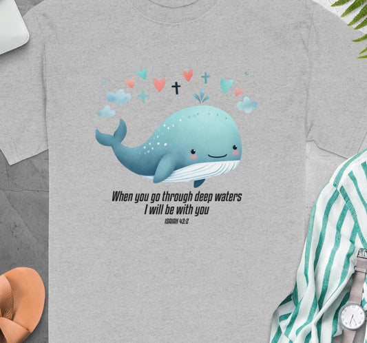 Cute Whale Isaiah Bible Verse T-Shirt, Christian Faith Tee, Religious Shirt, Inspirational Clothing, Spiritual Gift, Deep Waters TShirt