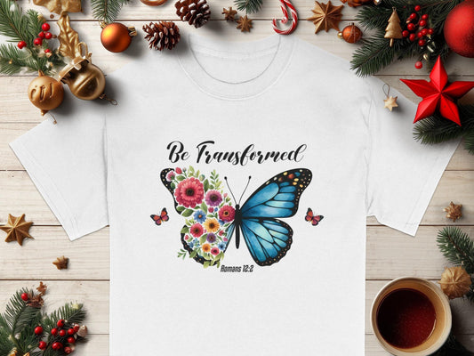 Butterfly Floral T-Shirt, Be Transformed Tee, Romans 12:2 Shirt, Christian TShirt, Motivational Shirt, Religious Gift, Trendy Top