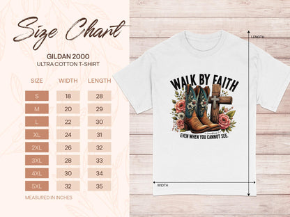 Walk by Faith T-Shirt, Floral Boots, Christian Gift, Religious Tee, Cross Graphic, Even When You Cannot See, Spiritual Clothing