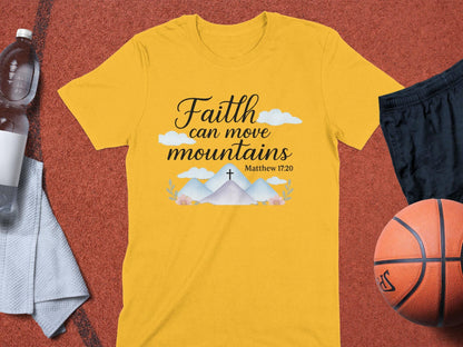 Faith Can Move Mountains T-Shirt, Inspirational Bible Verse Tee, Christian Apparel, Religious Gift, Matthew 17 20 Shirt
