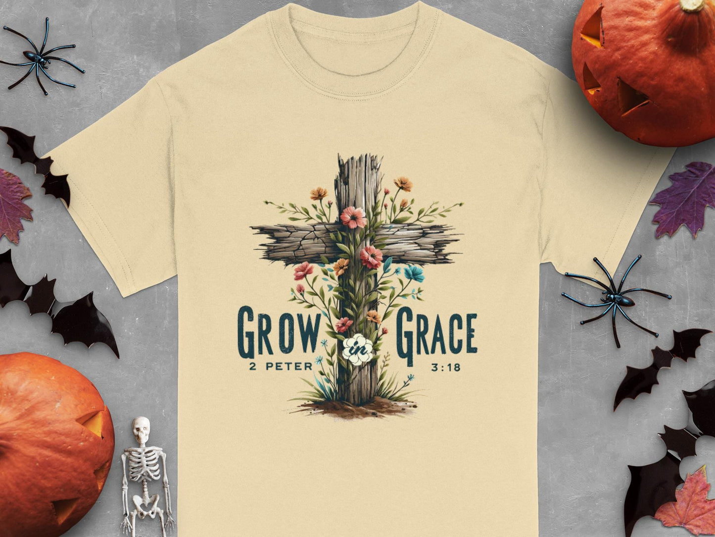 Grow In Grace T-Shirt, Floral Cross Tee, Christian Apparel, Religious Gift, Scripture T-Shirt, Unisex T-Shirt, Faith Based T-Shirt
