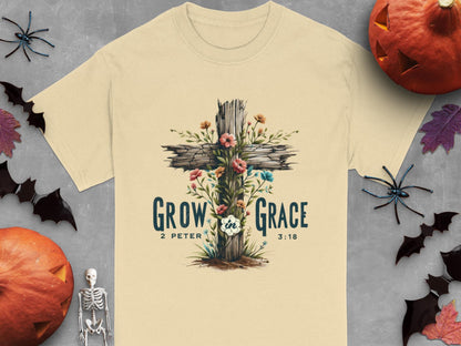 Grow In Grace T-Shirt, Floral Cross Tee, Christian Apparel, Religious Gift, Scripture T-Shirt, Unisex T-Shirt, Faith Based T-Shirt