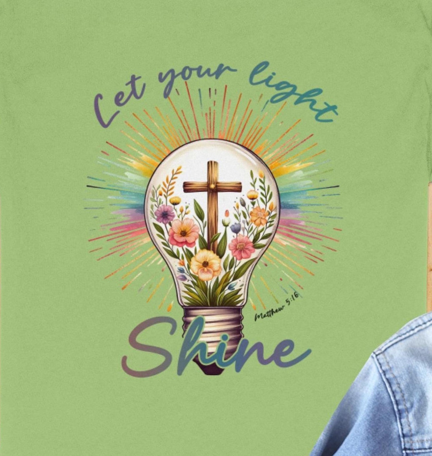Christian Light T-Shirt, Religious Tee, Let Your Light Shine Shirt, Floral Bulb Shirt, Gift for Christian, Matthew 5:16 Tee, Faith Shirt