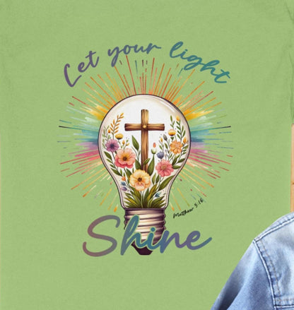 Christian Light T-Shirt, Religious Tee, Let Your Light Shine Shirt, Floral Bulb Shirt, Gift for Christian, Matthew 5:16 Tee, Faith Shirt