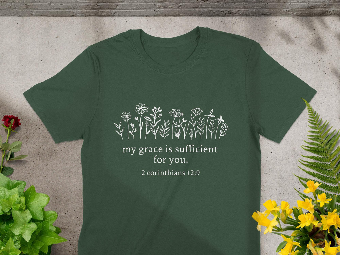 My Grace Is Sufficient T-Shirt, Christian Flowers Tee, Scripture Shirt, Religious Gift, Faith Based Clothing, Bible Verse Top