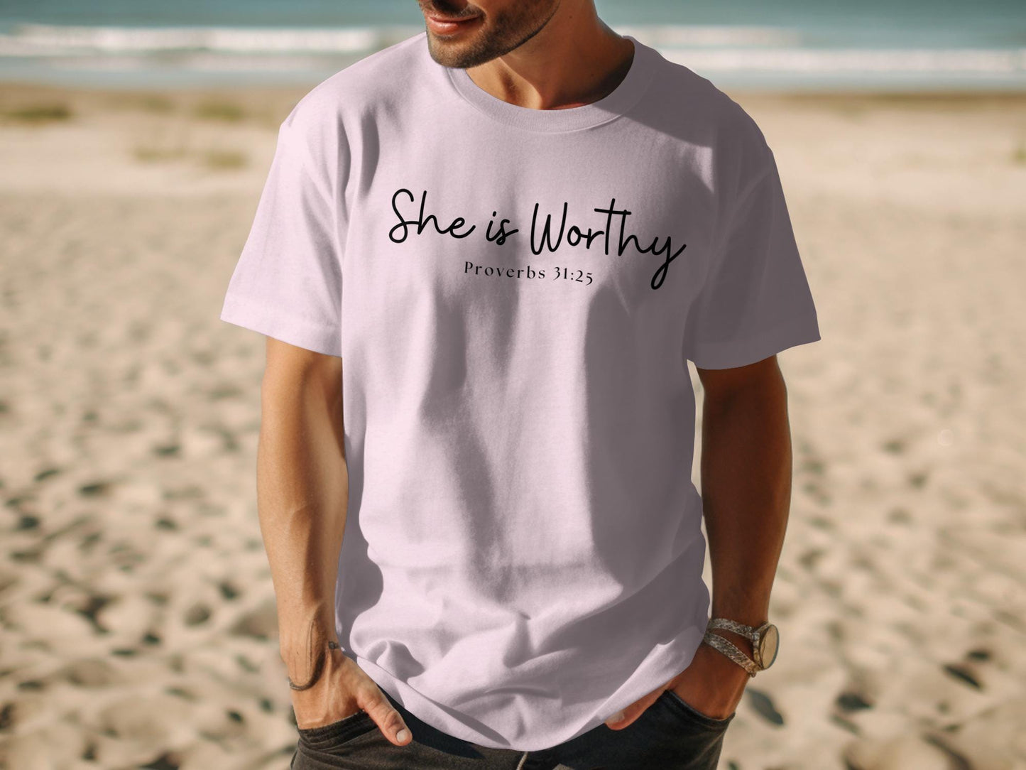 She is Worthy T-Shirt, Proverbs 31 25 Shirt, Christian Bible Verse Tee, Inspirational Gift, Religious Shirt, Faith Based Apparel
