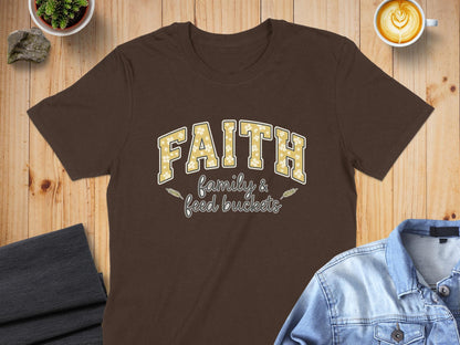 Faith Family T-Shirt, Feed Buckets, Religious Graphic Tee, Christian Apparel, Inspirational Design, Trendy Shirt, Casual Outfit