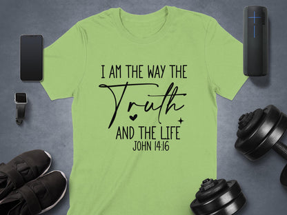 Christian T Shirt, John 14 6 Tee, Religious Apparel, Bible Verse Shirt, Faith Based Gift, I Am The Way The Truth And The Life T-Shirt