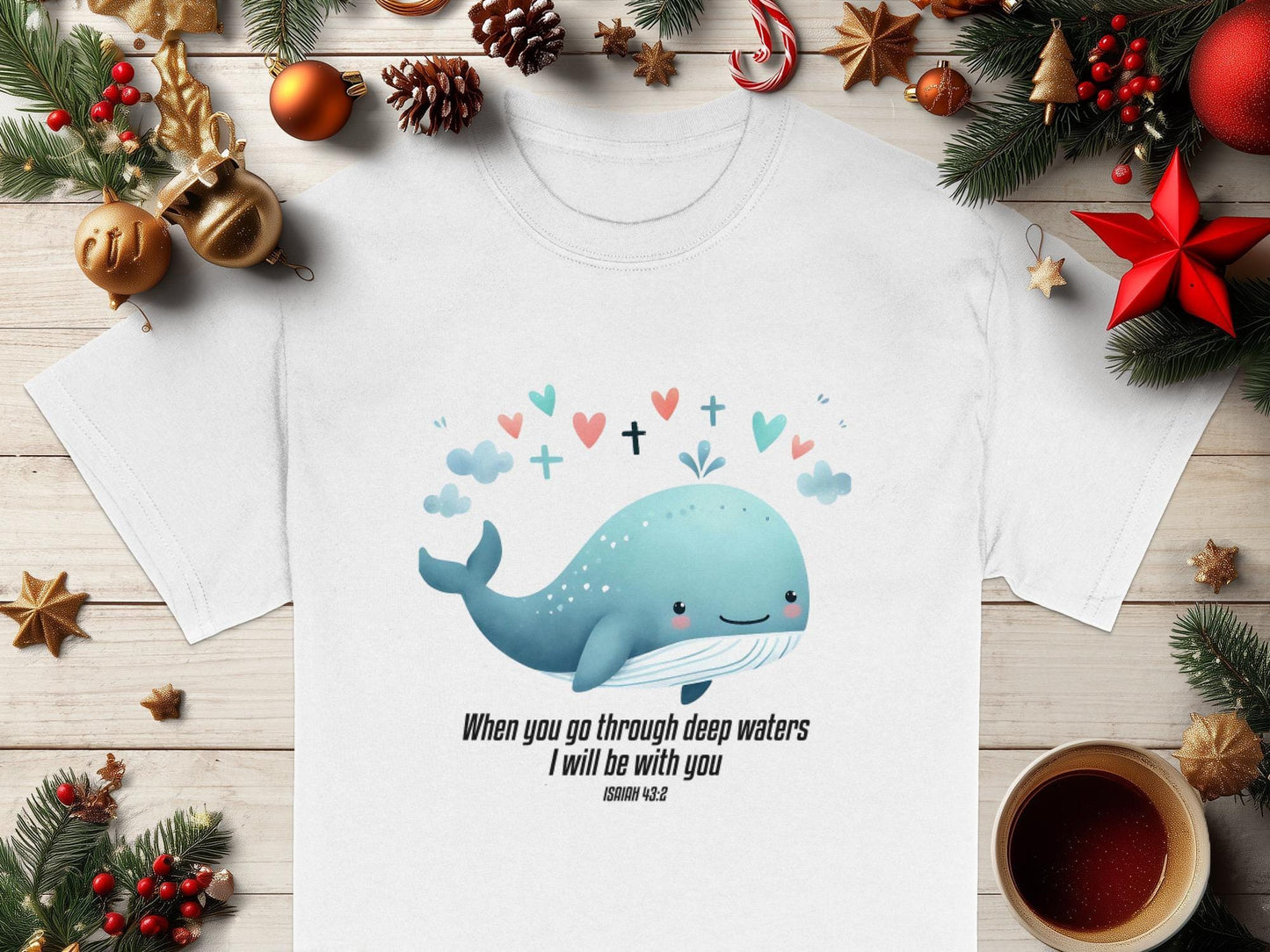Cute Whale Isaiah Bible Verse T-Shirt, Christian Faith Tee, Religious Shirt, Inspirational Clothing, Spiritual Gift, Deep Waters TShirt