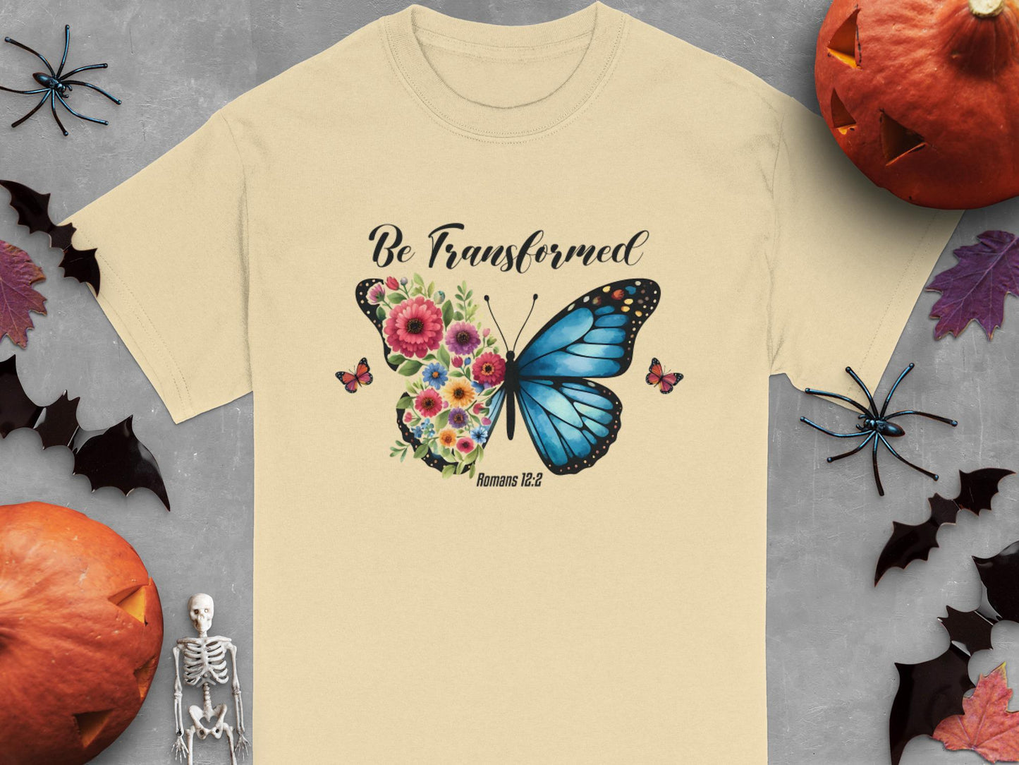 Butterfly Floral T-Shirt, Be Transformed Tee, Romans 12:2 Shirt, Christian TShirt, Motivational Shirt, Religious Gift, Trendy Top