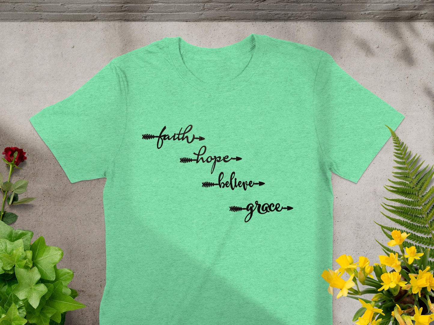 Faith Hope Believe Grace T Shirt, Inspirational Tee, Positive Message T-Shirt, Religious Clothing, Christian Gift, Motivational Shirt