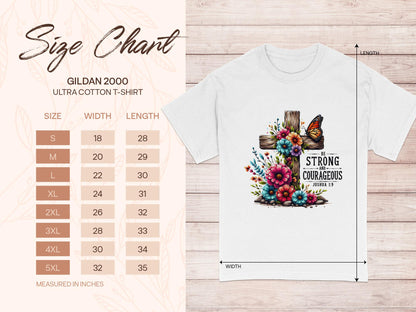 Christian T-Shirt, Floral Cross, Butterfly Shirt, Strong and Courageous Gift, Joshua 1 9 Verse, Religious Tee, Inspirational Apparel