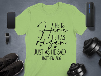 He is Risen T Shirt, Matthew 28 6 Tee, Christian Easter Shirt, Religious TShirt, Scripture Verse Tshirt, Easter Gift, Easter Outfit