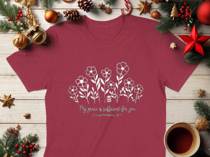 Grace Sufficient T-Shirt, Religious Tee, Flower Shirt, Christian Apparel, Inspirational Clothing, Scripture Shirt, Floral Tee