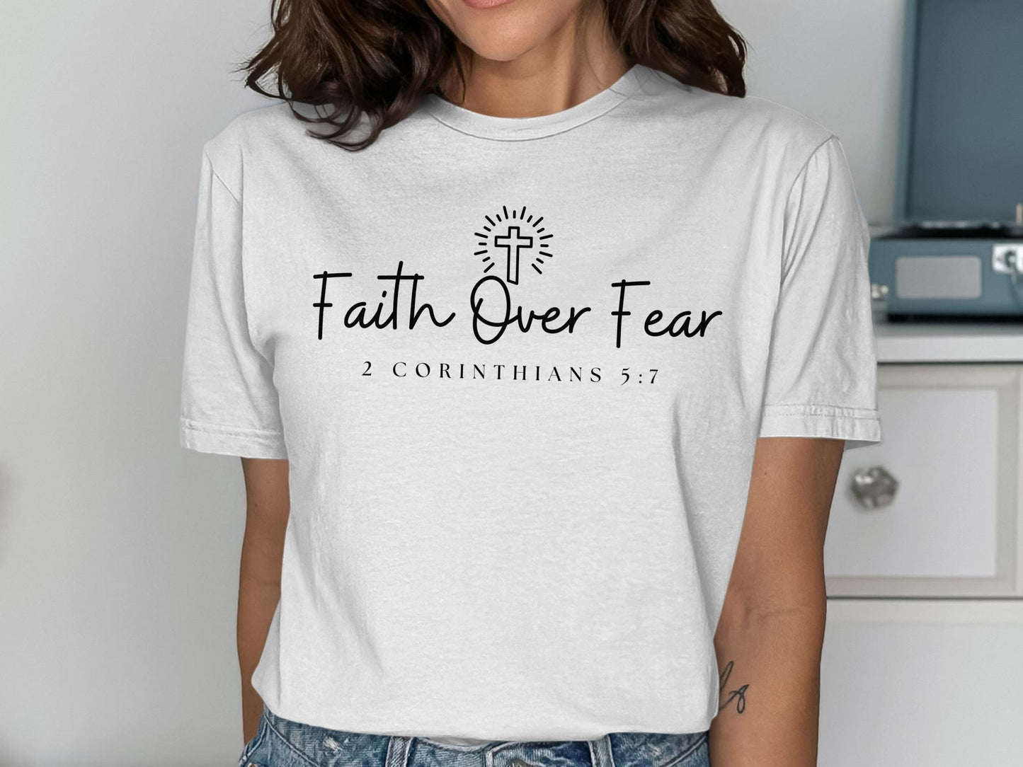 Faith Over Fear T-Shirt, Christian T-Shirt, Religious Tee, Inspirational Gift, 2 Corinthians 5 7, Faith Shirt, Scripture Verse Shirt
