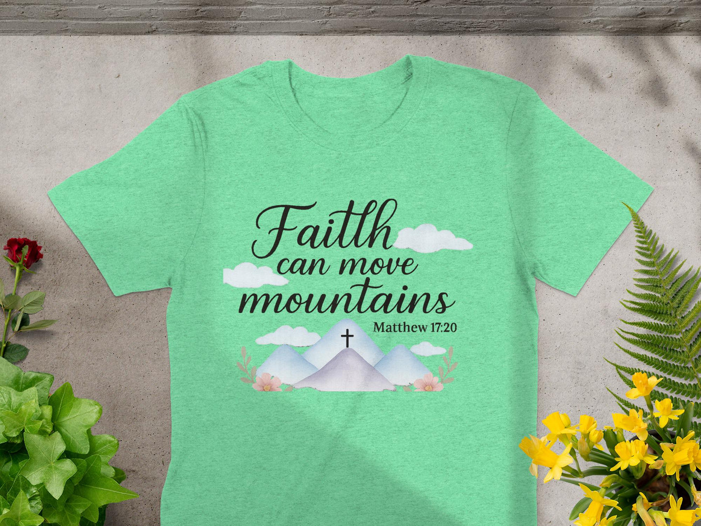 Faith Can Move Mountains T-Shirt, Inspirational Bible Verse Tee, Christian Apparel, Religious Gift, Matthew 17 20 Shirt