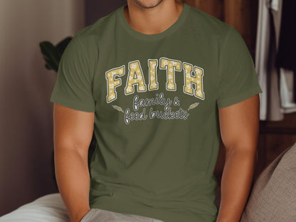Faith Family T-Shirt, Feed Buckets, Religious Graphic Tee, Christian Apparel, Inspirational Design, Trendy Shirt, Casual Outfit