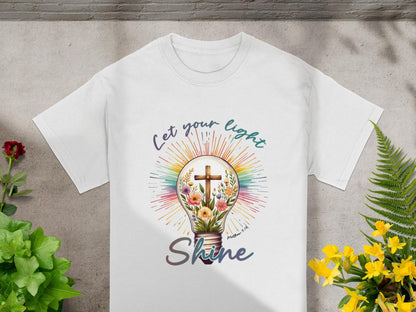Christian Light T-Shirt, Religious Tee, Let Your Light Shine Shirt, Floral Bulb Shirt, Gift for Christian, Matthew 5:16 Tee, Faith Shirt