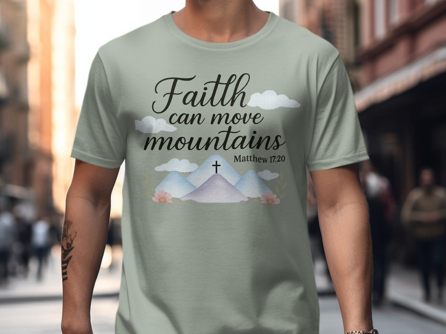 Faith Can Move Mountains T-Shirt, Inspirational Bible Verse Tee, Christian Apparel, Religious Gift, Matthew 17 20 Shirt