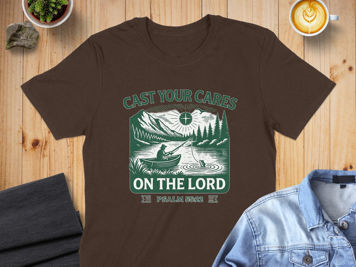 Cast Your Cares T-Shirt, Christian Shirt, Religious T-Shirt, Fishing Shirt, Psalm 55 22, Faith Shirt, Fisherman Tee, Men Women T-Shirt
