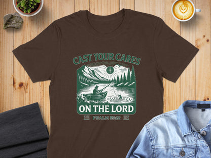 Cast Your Cares T-Shirt, Christian Shirt, Religious T-Shirt, Fishing Shirt, Psalm 55 22, Faith Shirt, Fisherman Tee, Men Women T-Shirt