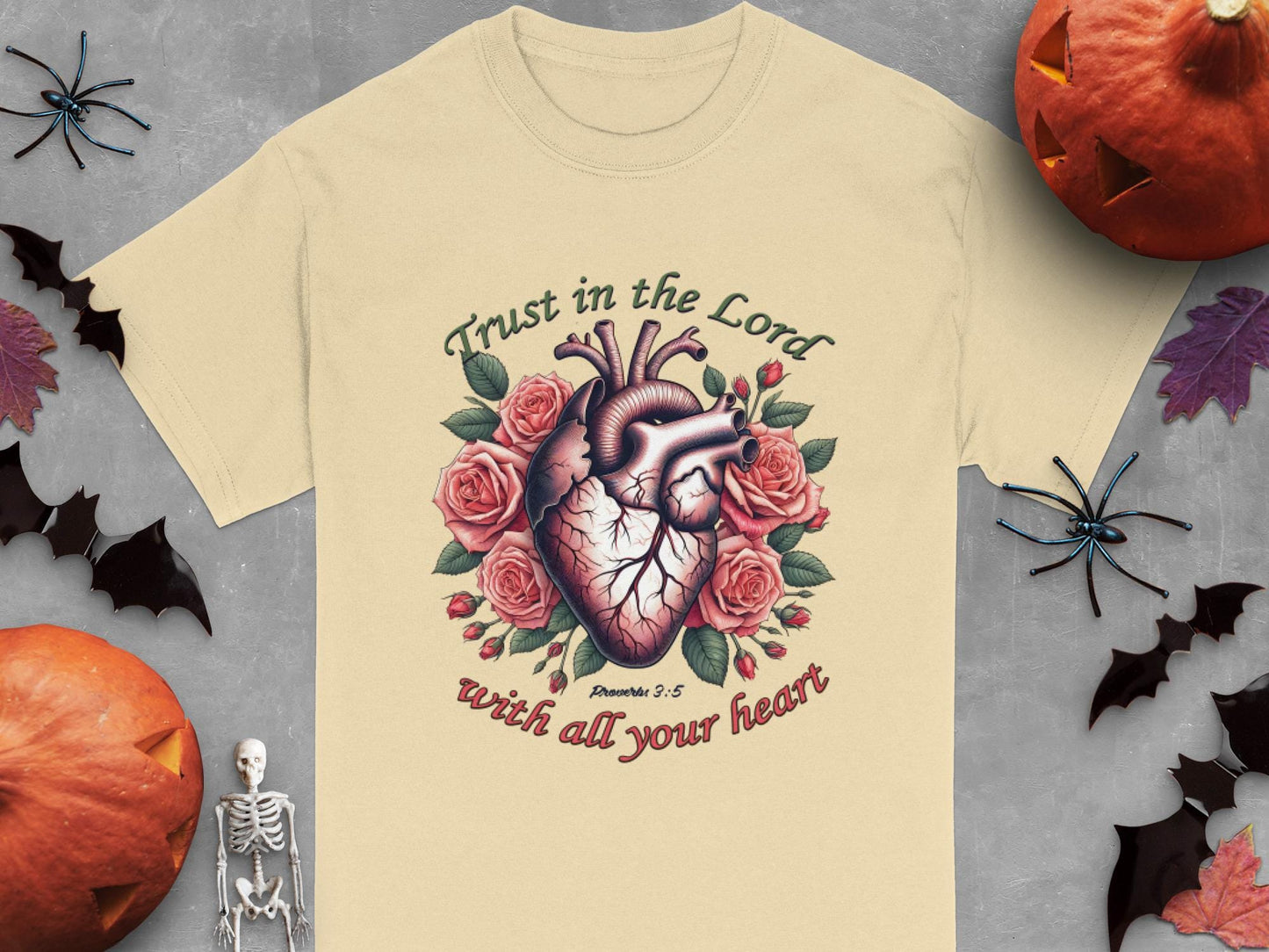 Trust in the Lord T-Shirt, Anatomical Heart T-Shirt, Roses T-Shirt, Floral Heart Shirt, Religious T-Shirt, Proverbs 3 5 T-Shirt