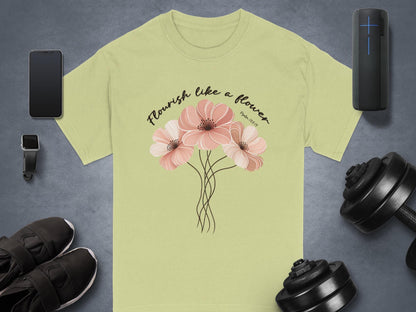 Flourish Like a Flower T-Shirt, Floral Graphic Tee, Motivational Shirt, Psalm 103 15, Religious T-Shirt, Christian Shirt