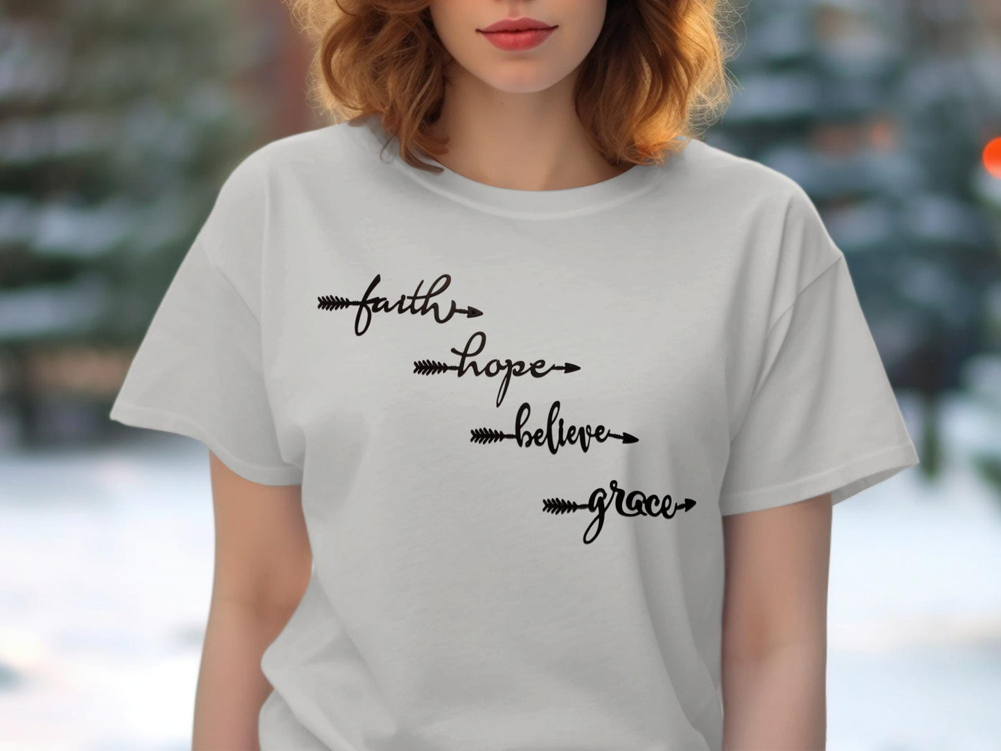 Faith Hope Believe Grace T Shirt, Inspirational Tee, Positive Message T-Shirt, Religious Clothing, Christian Gift, Motivational Shirt