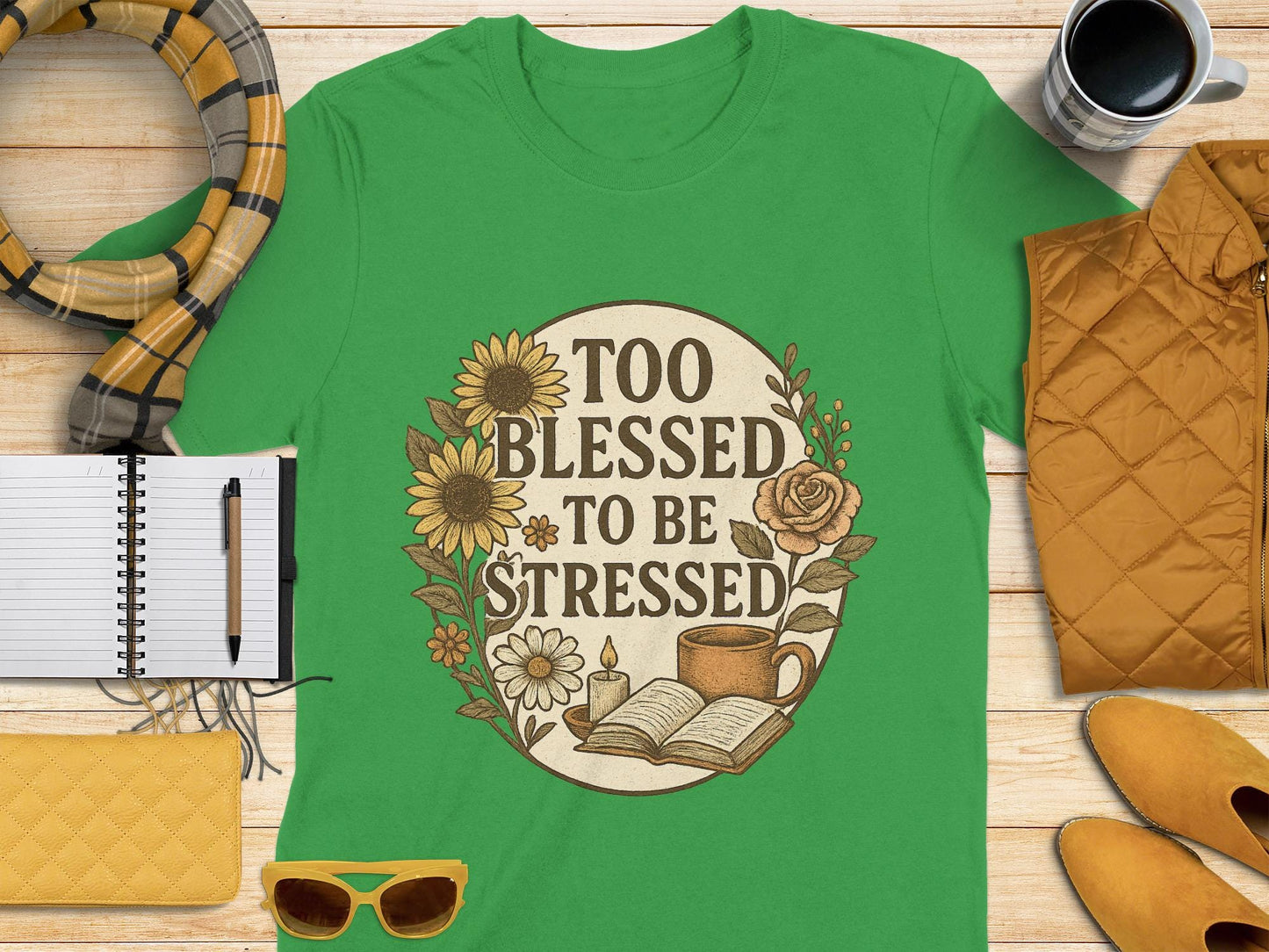 Too Blessed To Be Stressed T-Shirt, Sunflower Rose T Shirt, Floral Motivational Tee, Book Lover Shirt, Positivity Tshirt, Inspirational T
