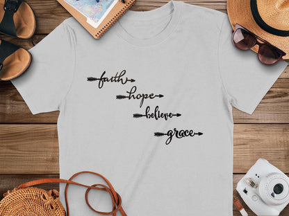 Faith Hope Believe Grace T Shirt, Inspirational Tee, Positive Message T-Shirt, Religious Clothing, Christian Gift, Motivational Shirt