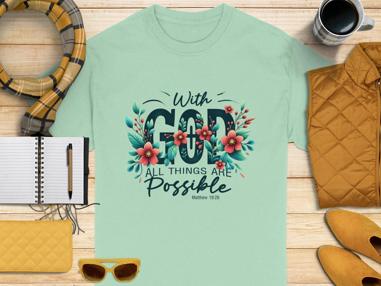 Floral With God All Things Are Possible T-Shirt, Religious Shirt, Inspirational Shirt, Christian Gift T-Shirt, Faith Based T-Shirt