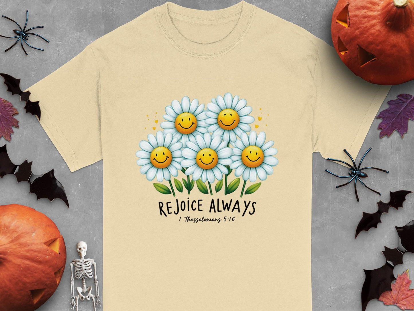 Rejoice Always T-Shirt, Daisy Smile Tee, Christian Verse Shirt, Inspirational Graphic T-Shirt, Floral Happiness Gift