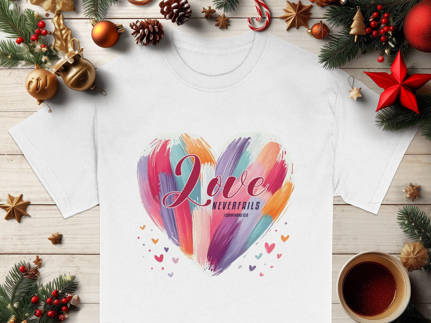 Love Never Fails T-Shirt, Christian Shirt, Inspirational Tee, Faith Based Clothing, Heart T-Shirt, Religious Gift