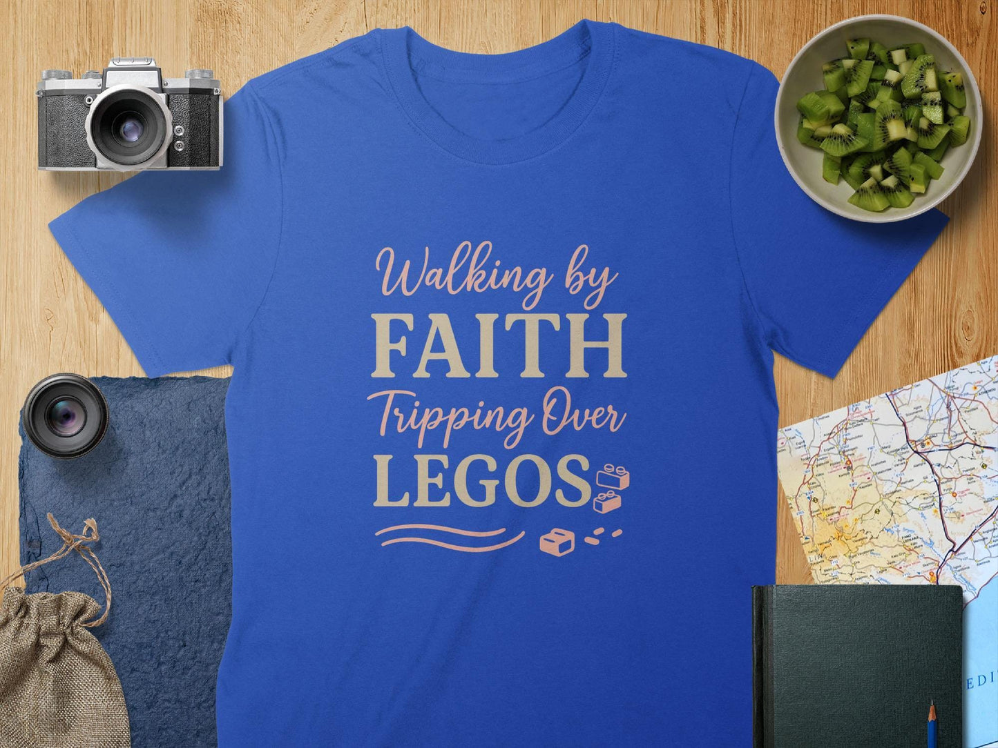 Walking by Faith Tripping Over Legos T-Shirt, Building Blocks, Christian Humor Tee, Parent Life Shirt, Gift for Mom Dad